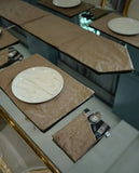 Beige Velvet Dining Set – Table Runner, 6 Placemats & 6 Spoon Covers
