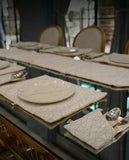 Antique Gold Jacquard Dining Set – Table Runner, 6 Placemats & 6 Spoon Covers