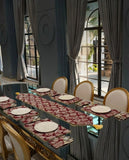 Wine Red Gold Starburst Jacquard Dining Set – Table Runner, 6 Placemats & 6 Spoon Covers
