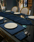Navy Blue Velvet Dining Set – Table Runner, 6 Placemats & 6 Spoon Covers