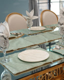 Mint Green Geometric Jacquard Dining Set – Table Runner, 6 Placemats & 6 Spoon Covers