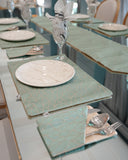 Mint Green Geometric Jacquard Dining Set – Table Runner, 6 Placemats & 6 Spoon Covers