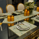 Sage Green Floral Jacquard Dining Set – Table Runner, 6 Placemats & 6 Spoon Covers