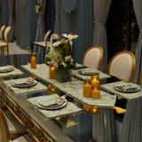 Sage Green Floral Jacquard Dining Set – Table Runner, 6 Placemats & 6 Spoon Covers