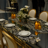Black Gold Floral Tree Jacquard Dining Set – Table Runner, 6 Placemats & 6 Spoon Covers
