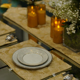 Golden Black Starburst Jacquard Dining Set – Table Runner, 6 Placemats & 6 Spoon Covers