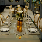 Grey Silver Geometric Jacquard Dining Set – Table Runner, 6 Placemats & 6 Spoon Covers