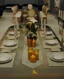 Sage Green Starburst Jacquard Dining Set – Table Runner, 6 Placemats & 6 Spoon Covers