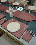 Rust Velvet Dining Set – Table Runner, 6 Placemats & 6 Spoon Covers