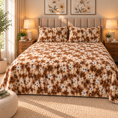 Mocha Marble Sherpa Double Bed Sheet with 2 Pillow Cases