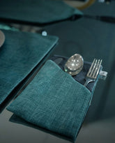 Teal Velvet Dining Set – Table Runner, 6 Placemats & 6 Spoon Covers