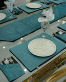Teal Velvet Dining Set – Table Runner, 6 Placemats & 6 Spoon Covers