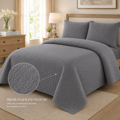 Grey 3 PCS Quilted Bed Spread Set