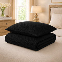 Black 3 PCS Quilted Bed Spread Set