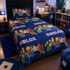 Blue gaming character print kids single bedsheet 60x90 inches