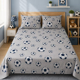 Football Grey Kids Double Bed Sheet with 2 Pillow Cases