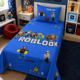 Light blue gaming character print kids single bedsheet 60x90 inches