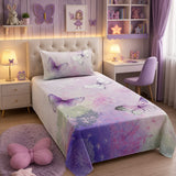 Purple butterfly kids single bed sheet with matching pillow case by Haris Collection