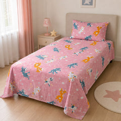 Pink space animal kids single bedsheet 60x90 inches