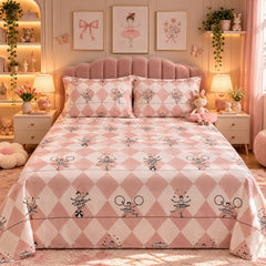 Ballerina Pink Kids Double Bed Sheet with 2 Pillow Cases - The Idea