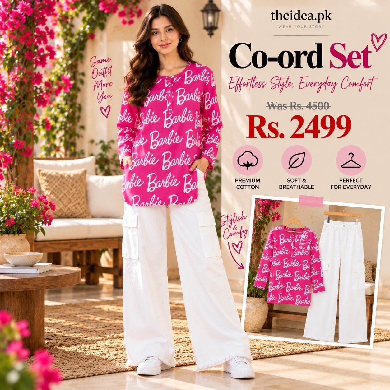 Barbie Pink Printed Top & White Cargo Trouser Co-ord Set - The Idea