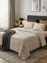 Beige Abstract Lines Kids Double Bed Sheet with 2 Pillow Cases - The Idea