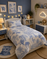 Blue Jungle Toile Kids Single Bed Sheet with Pillow Case