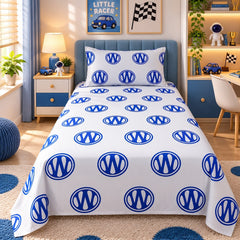 Blue Racer Cars Kids Single Bed Sheet with Pillow Case - The Idea
