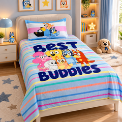 Bluey Best Buddies Kids Single Bed Sheet with Pillow Case - The Idea