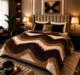 Luxury Caramel Chevron Fleece Blanket Double Bed