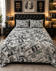 Cash Dollar Bills Kids Double Bed Sheet with 2 Pillow Cases - The Idea