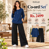 Charcoal Grey Top & Blue Butterfly Trouser Co-ord Set - The Idea