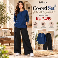 Charcoal Grey Top & Blue Butterfly Trouser Co-ord Set - The Idea