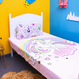 Unicorn Rainbow Print Poly-Cotton Bedsheet Set – Single Bed (60x90) – Pastel Pink