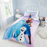 Ice Princess Sisters & Snowman Print Poly-Cotton Bedsheet Set – Single Bed (60x90) – Blue/Purple