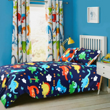 Dinosaur Print Poly-Cotton Bedsheet Set – Single Bed (60x90) – Navy Blue