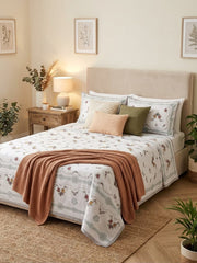 Cream Floral Border Kids Double Bed Sheet with 2 Pillow Cases - The Idea