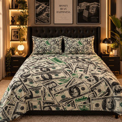 Dollar Money Print Kids Double Bed Sheet with 2 Pillow Cases - The Idea