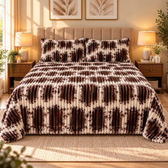 Dusty Rose Blossom Fleece Double Bed Sheet with 2 Pillow Cases - 90 x 95 Inches - The Idea