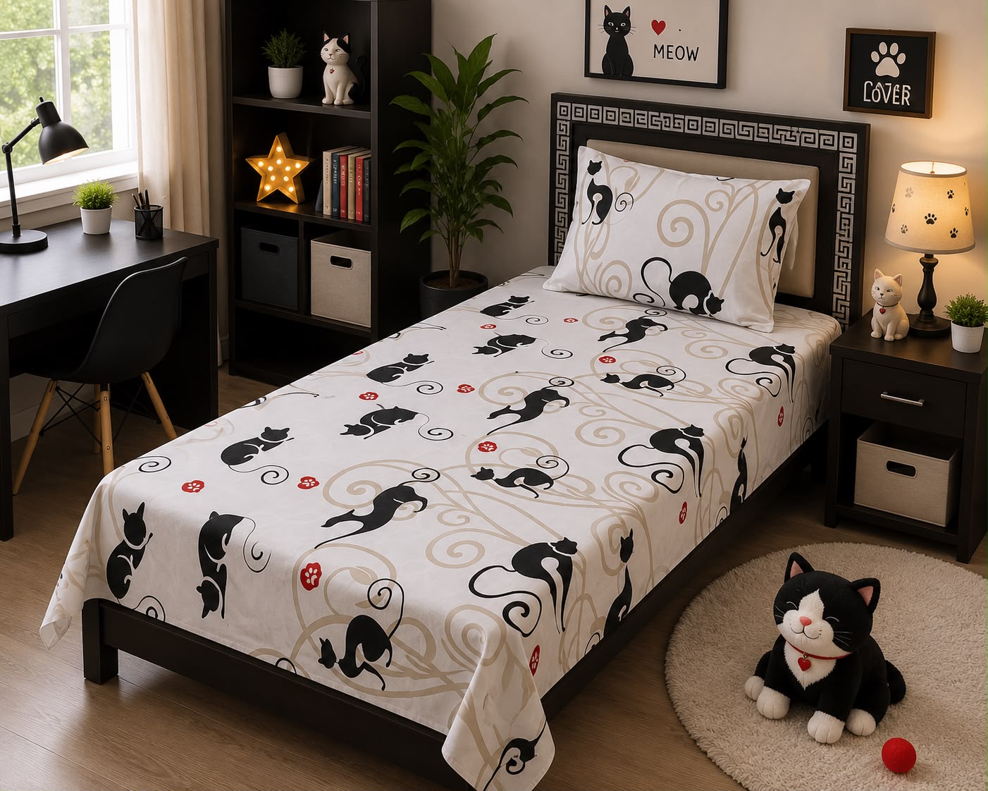 Elegant Black Cats kids bedding set by Sunny