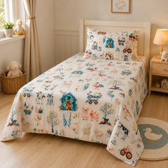 Farm animal printed kids single bedsheet 60x90 inches