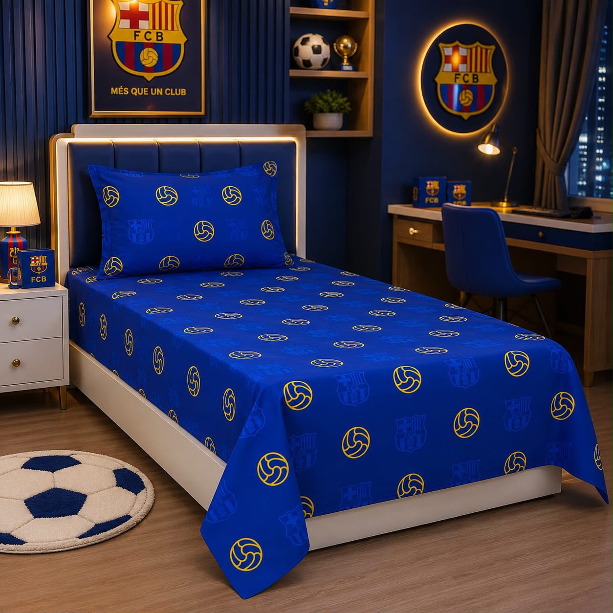 FC Barcelona football single bed sheet with pillow case by Haris Collection