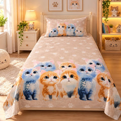 Fluffy Kittens Kids Single Bed Sheet with Pillow Case - The Idea