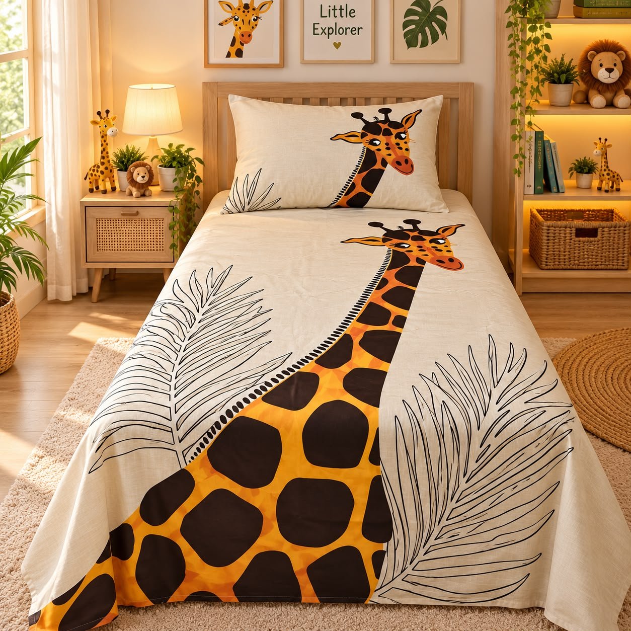 Giraffe Little Explorer Kids Single Bed Sheet with Pillow Case - The Idea