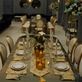 Golden Black Starburst Jacquard Dining Set – Table Runner, 6 Placemats & 6 Spoon Covers - The Idea