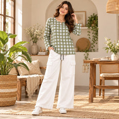 Green Gingham Check Top & White Cargo Trouser Co-ord Set II - The Idea