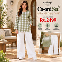 Green Gingham Check Top & White Cargo Trouser Co-ord Set II - The Idea