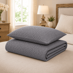 Grey 3 PCS Quilted Bed Spread Set - The Idea