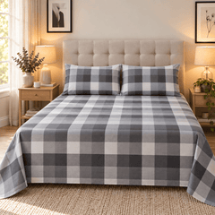 Grey Buffalo Check Kids Double Bed Sheet with 2 Pillow Cases - The Idea
