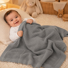 Grey Cotton Waffle Baby Thermal Blanket – Breathable Newborn Blanket - The Idea